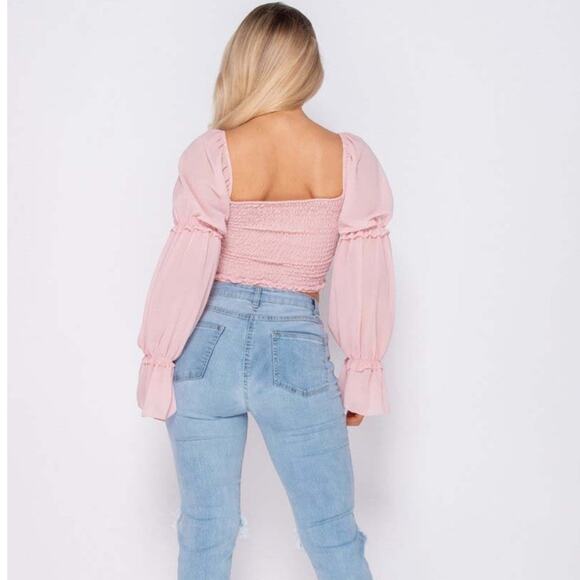 NWT Parisian Off Shoulder Ruched Sheer Top Womens 4 Pink Romantic Coquette - Picture 7 of 7